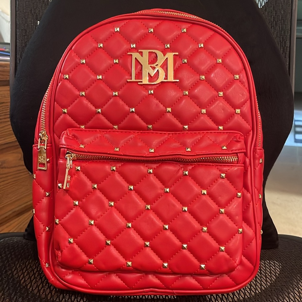 NWT Badgley Mischka Quilted Studded Backpack Purse Red - Picture 2 of 6